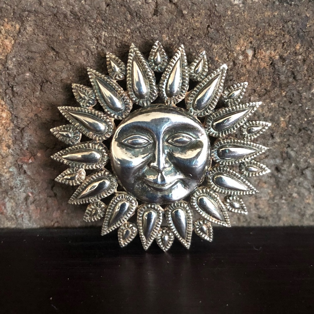 Vintage Sterling Sun Brooch